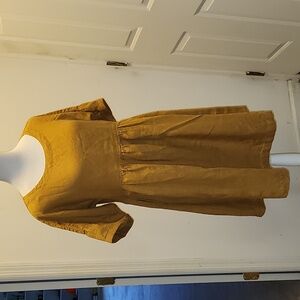 Not Perfect Linen smock dress one size mustard gold